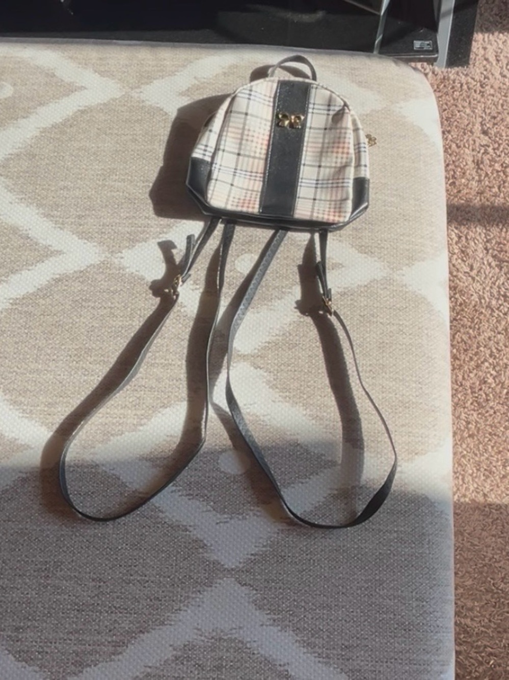 Plaid Mini Backpack with Black Trim